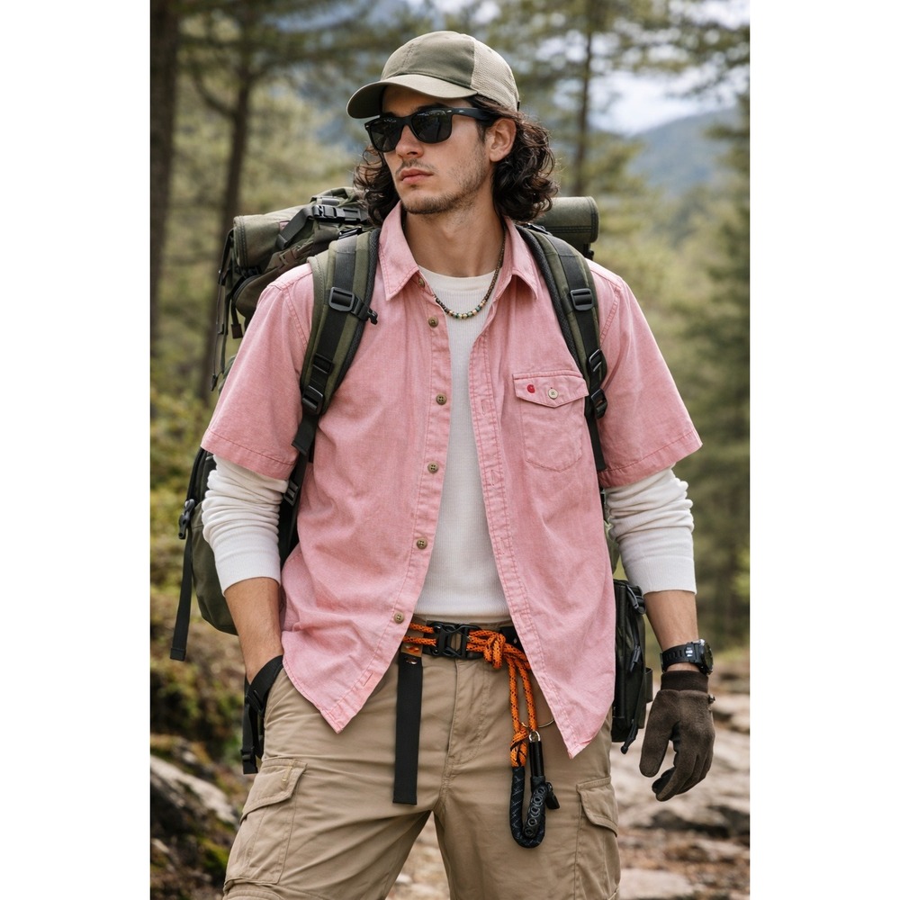 Carhartt Mens Large Short Sleeve Button‎ Shirt Red/pink Gorpcore